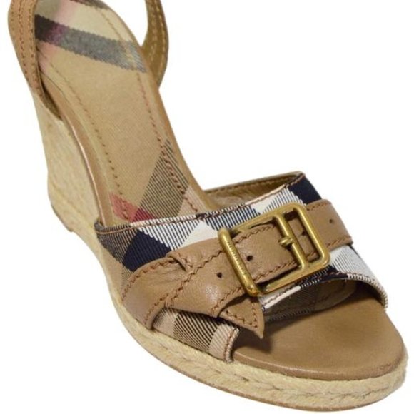 Burberry Shoes - Burberry Check Plaid Buckle Wedge Sandals